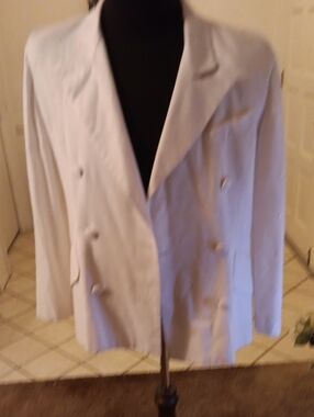 Adolfo Double-Breasted Pea Coat in Light Cream